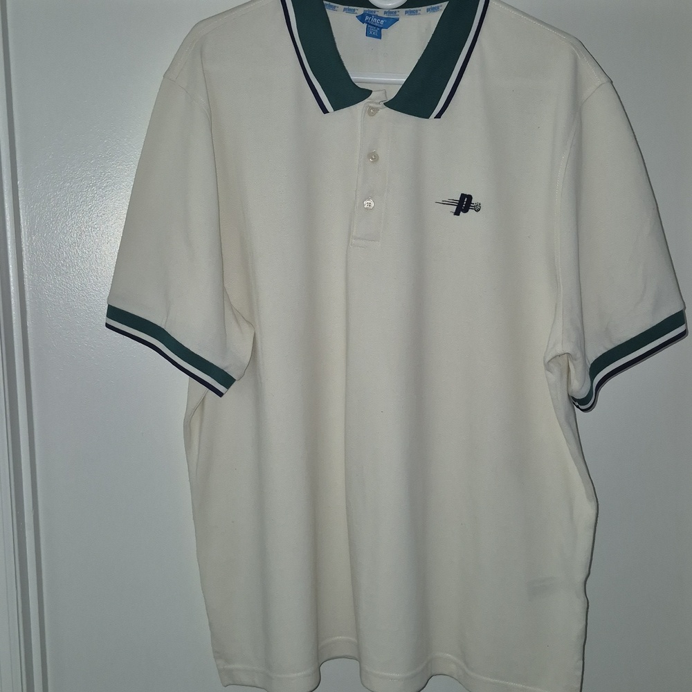 PRINCE Vintage Cream Polo Tennis Shirt with Dark Green Trim Size XXL